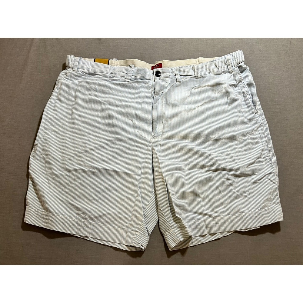Izod Shorts Mens 46 Blue Striped Chino Pocketed‎ Belted Button Zip Men.